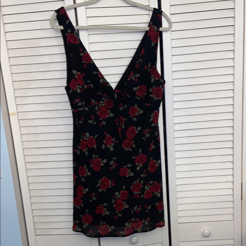 Garage Black Camisole with Red Floral Pattern